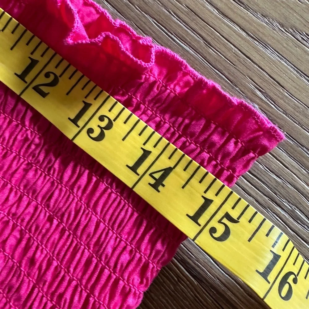 HT360 Collective Layered Ruffle Mini Skirt Fuchsia Smocked Waist Size M - Picture 8 of 9